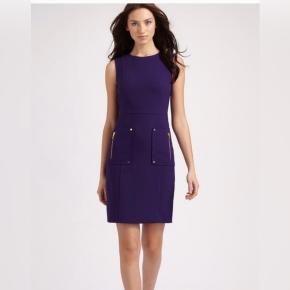 Tory Burch Purple Dress Size 12 Petra Double-Crepe Sleeveless Sheath Wool